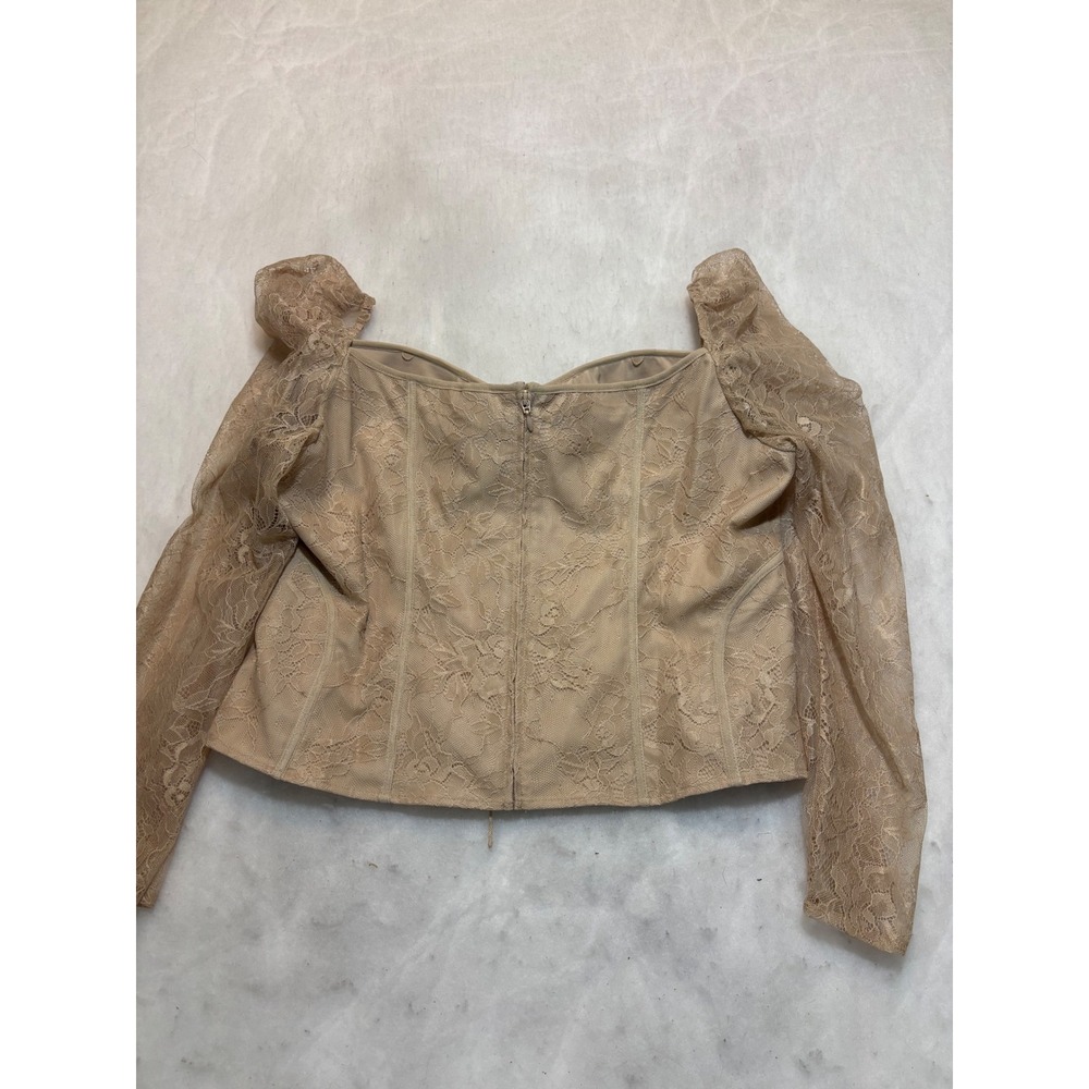 Chelsea & Violet Lace Corset Top Tan Beige Puff Sleeve Bustier Size 12 NEW - Picture 11 of 14
